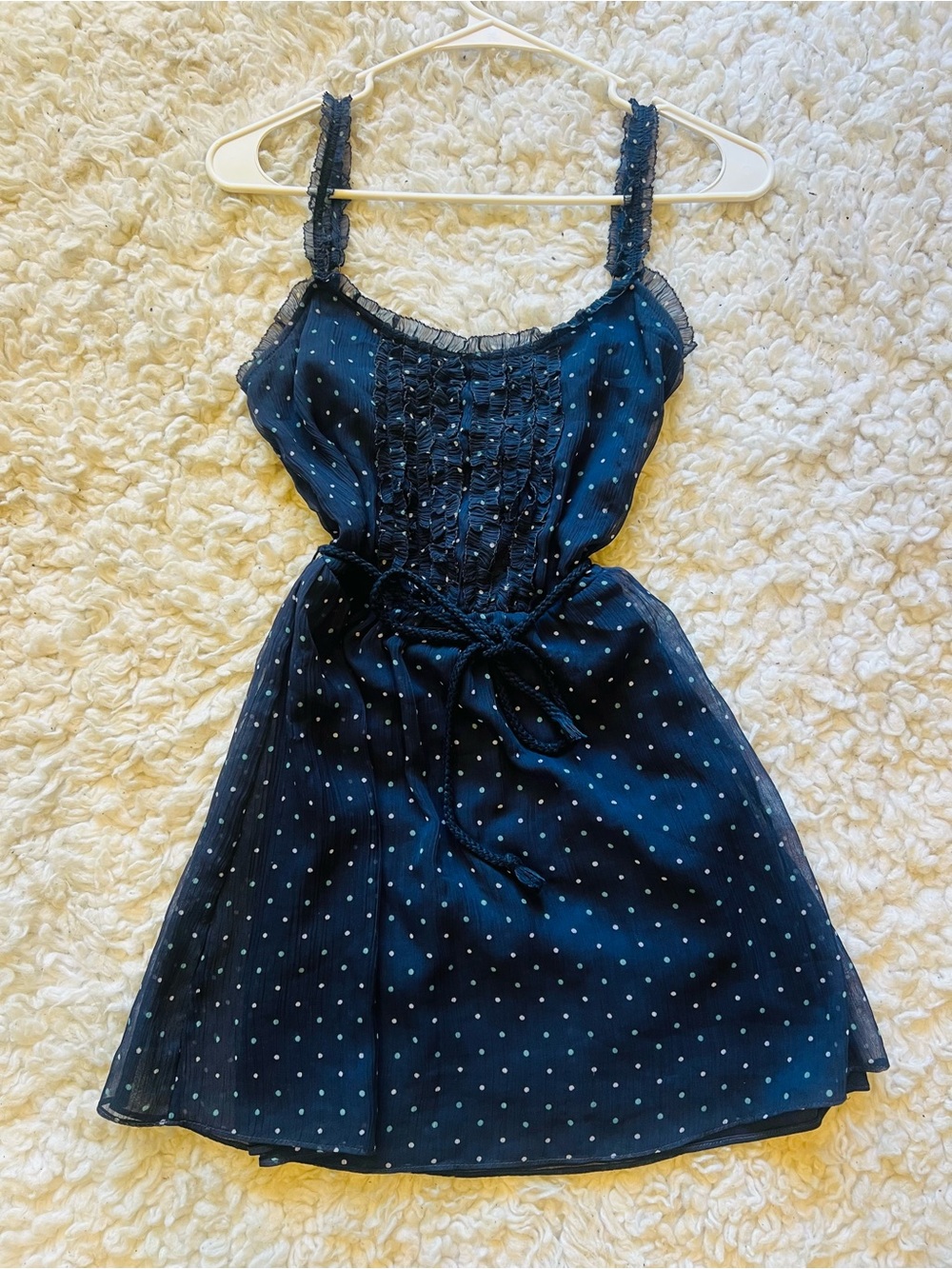 Vintage Zara Navy Blue Polka Dot Spaghetti Strap Mini Dress